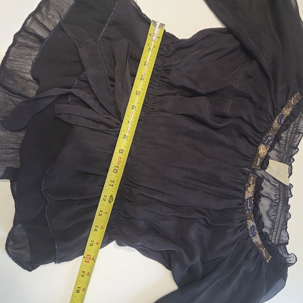 SAIVANA Sheer Black Blouse w/ Tie & Embellishment - Picture 10 of 10